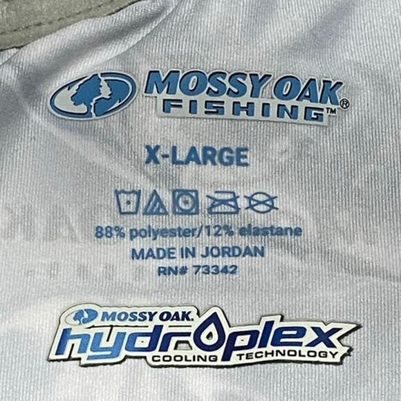 Mossy Oak Fishing Shirt – Size XL – Gray/White Camo – Hydroplex – Made in Jordan - Picture 7 of 11